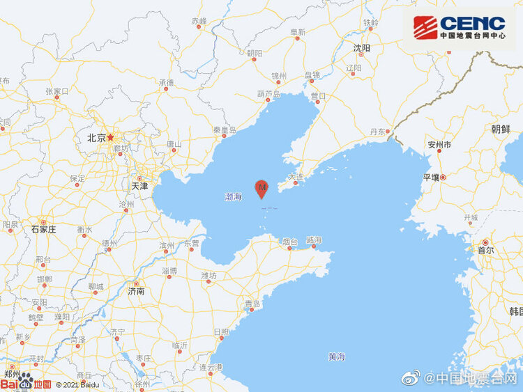 渤海海域发生3.2级地震 震源深度10千米