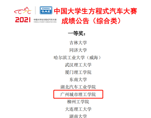 全国一等奖!广州城市理工学院华汽车队在2021中国大学生方程式汽车大赛中获佳绩 全国一等奖!广州城市理工学院华汽车队在2021中国大学生方程式汽车大赛中获佳绩