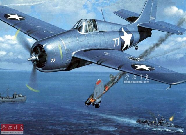 美军f4f"野猫"击落日军99式"舰爆"俯冲轰炸机.
