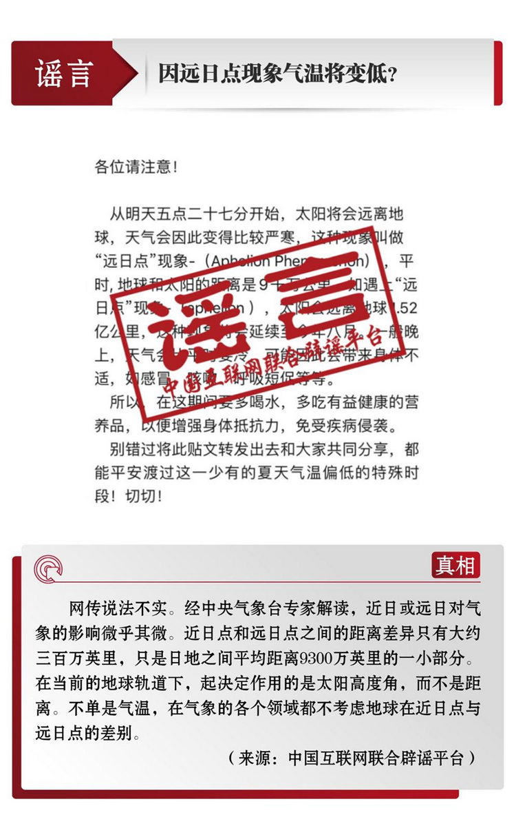 中国互联网联合辟谣平台6月辟谣榜