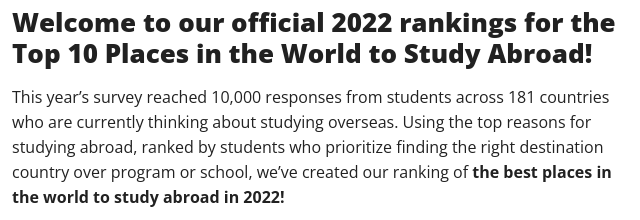 2022年十大最佳留学国家排名出炉