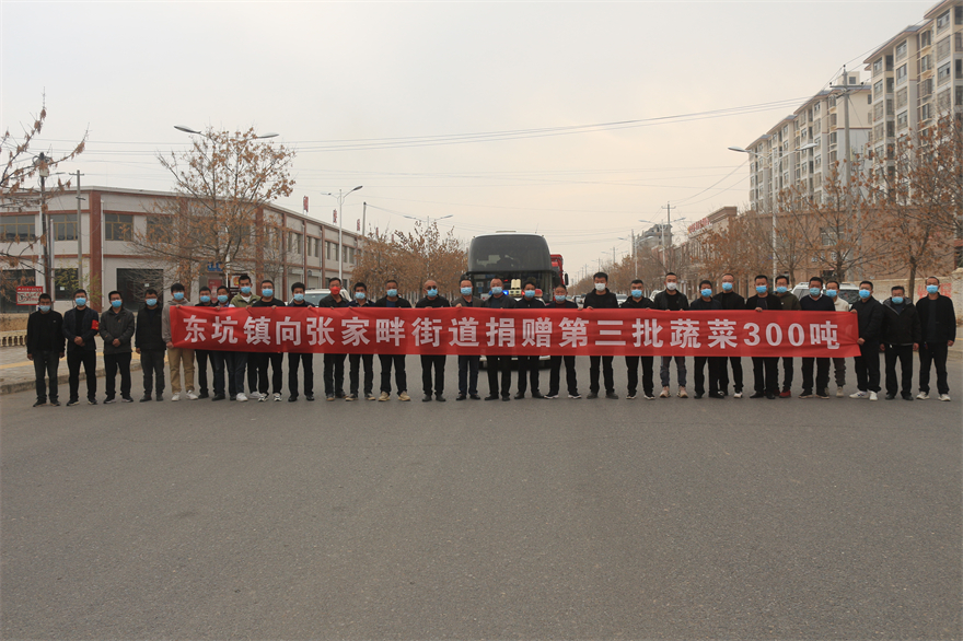 榆林市靖边县东坑镇:情系“疫”线 “蔬”送温暖_fororder_镇村干部、爱心人士合影留念