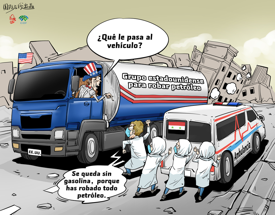 【Caricatura editorial】“La ambulancia se queda sin gasolina，porque has robado todo petróleo”_fororder_92f4194e-97ed-4bd7-af1e-f68a4018ee0fSpanish