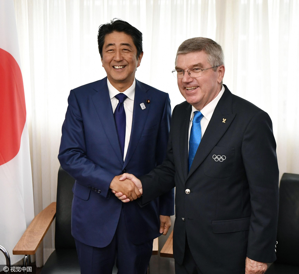 日本首相安倍与国际奥委会主席会面