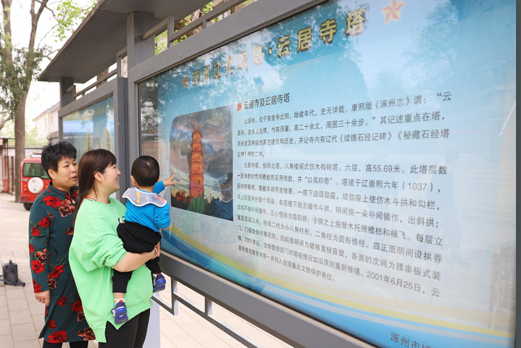 图片默认标题_fororder_4月12日,游客在观看辽代双塔的资料介绍。熊华明摄2