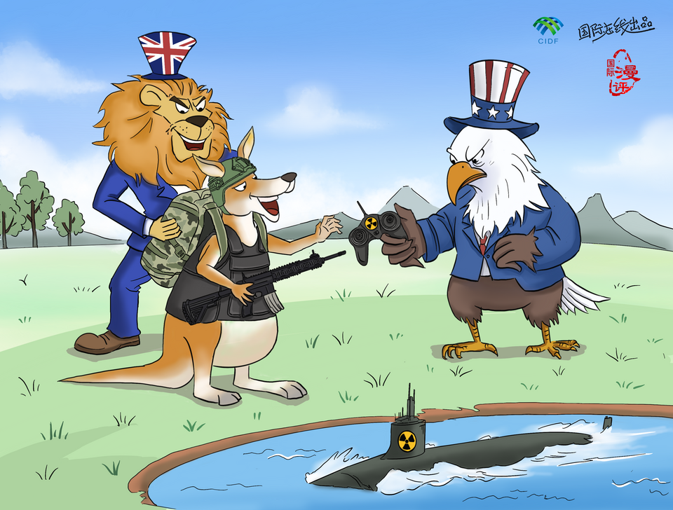 【Editorial Cartoon】Posing a threat to peace_fororder_英美澳核潜艇