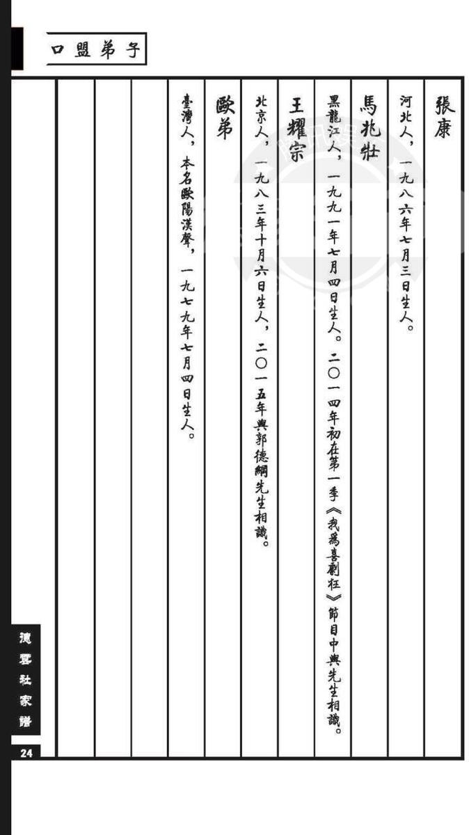 郭德纲颁“家谱”没何云伟曹云金 岳云鹏收徒(图)