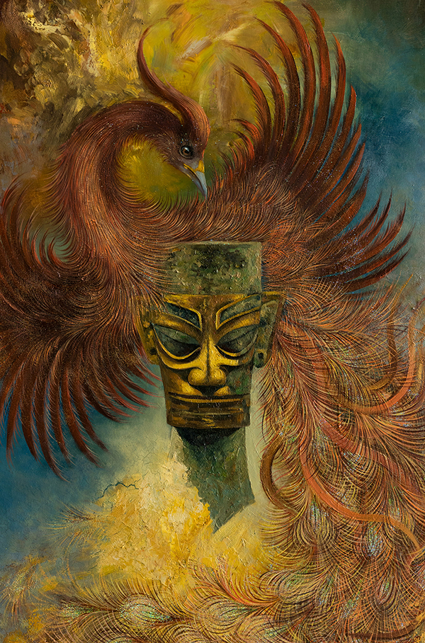 展古蜀文明恢宏神秘特质 游晓林油画集《古蜀华章——画述三星堆与金沙》惊艳首发_fororder_三星堆魂系列-灵魂的启迪(150X100)