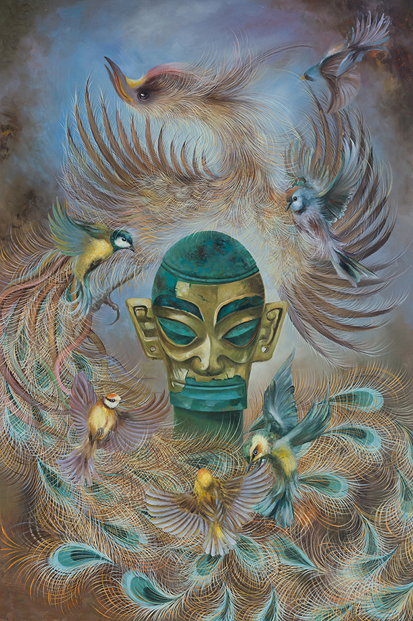 展古蜀文明恢宏神秘特质 游晓林油画集《古蜀华章——画述三星堆与金沙》惊艳首发_fororder_三星堆魂—山海经之源NO1(80CM-X-120CM)-(1)