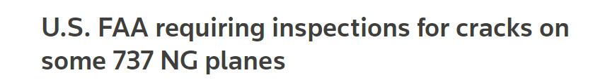 [海外网]波音737NG机身出现裂缝 美航空管理局将要求展开检查