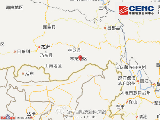西藏林芝市墨脱县发生3.4级地震