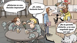 【Caricatura editorial】 Las fuerzas militares de EE.UU. enfrentan la falta de jóvenes para alistarse