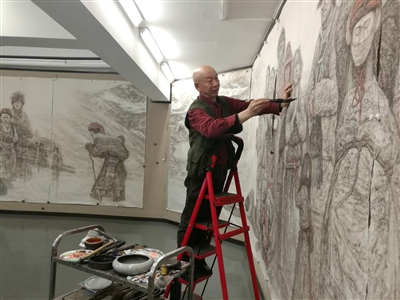 （焦点图，导航成都，移动端）川籍画家创作300米水墨巨制《文成公主》