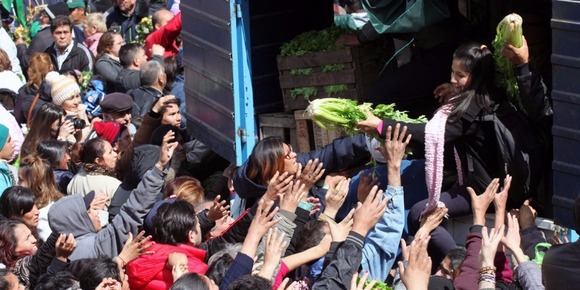 阿根廷农民免费发放20吨蔬菜抗议
