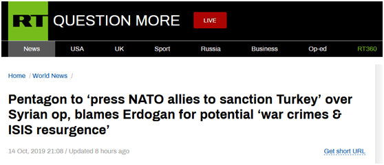 #环球网#美防长欲拉北约盟国一起制裁土耳其：埃尔多安要为IS死灰