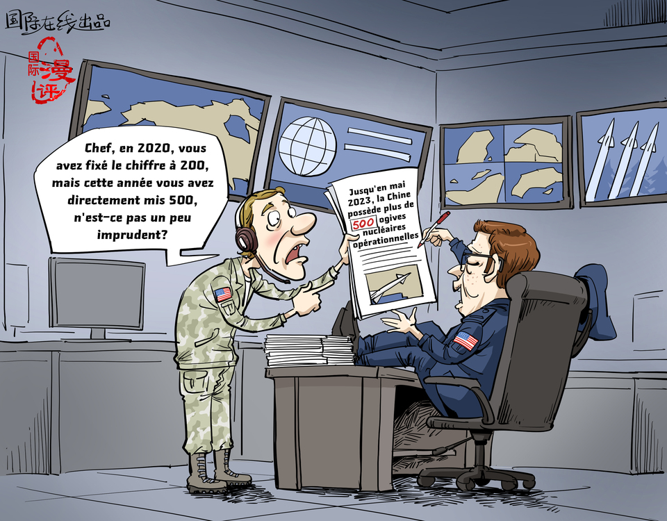 【Actualité en caricatures】« Le pouvoir militaire de la Chine est derminé par moi»_fororder_s法语【国际漫评】“中国军力,随我心意”