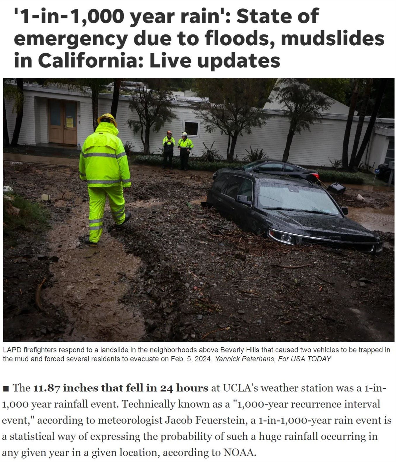 “千年降一回”? 美国洛杉矶遭遇罕见极端天气