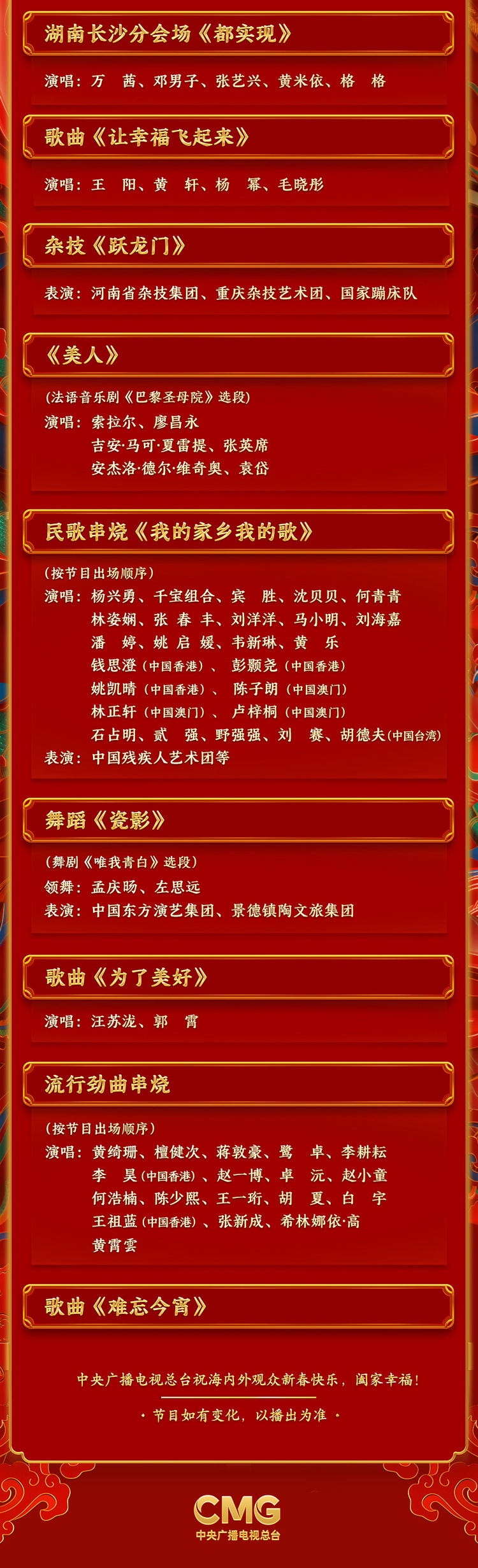 期待!中央广播电视总台《2024年春节联欢晚会》节目单发布