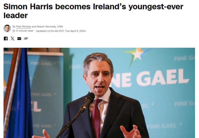 37岁的他出任爱尔兰总理 系该邦史上最年青总理