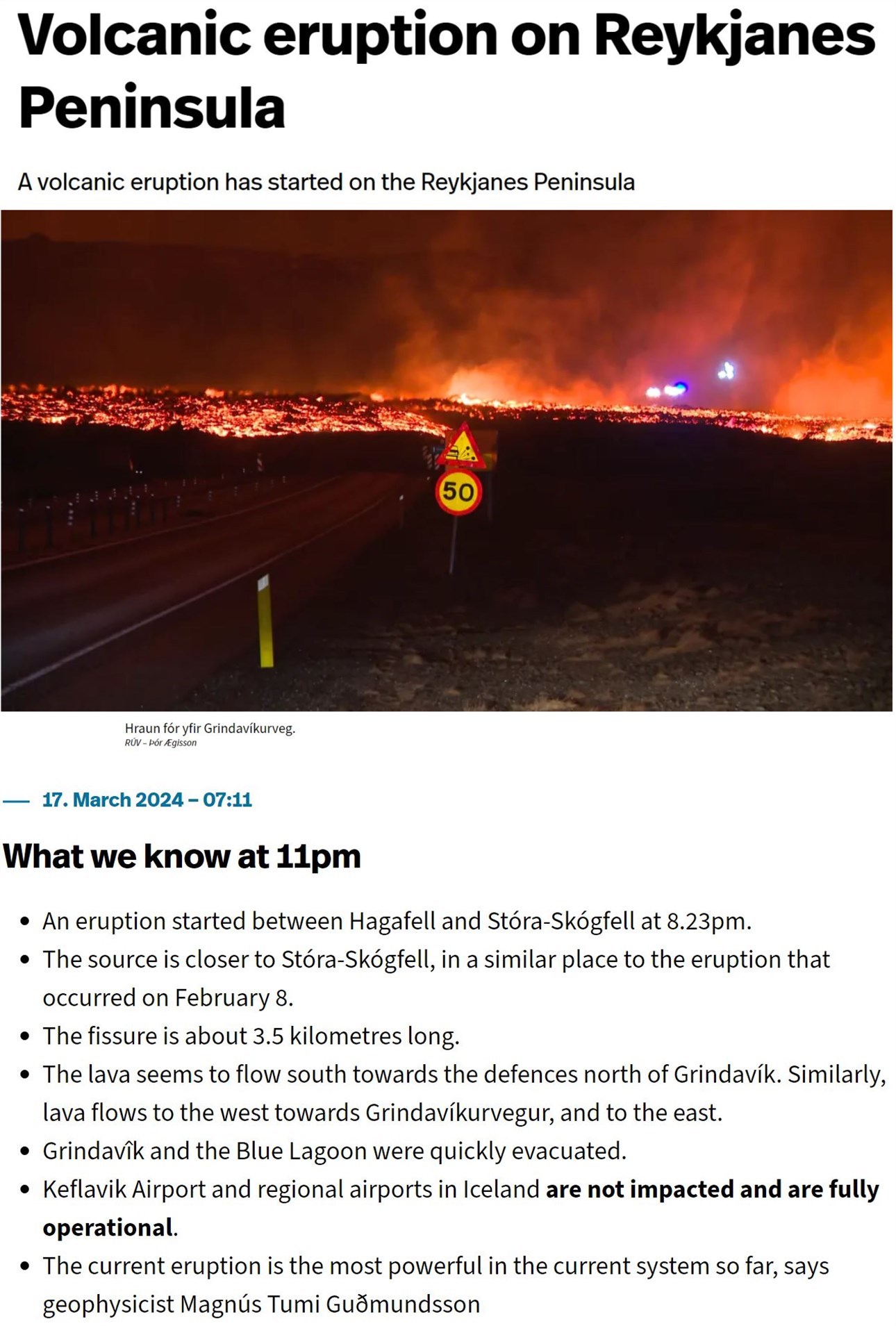 火山再次喷发 冰岛红色“泼天”