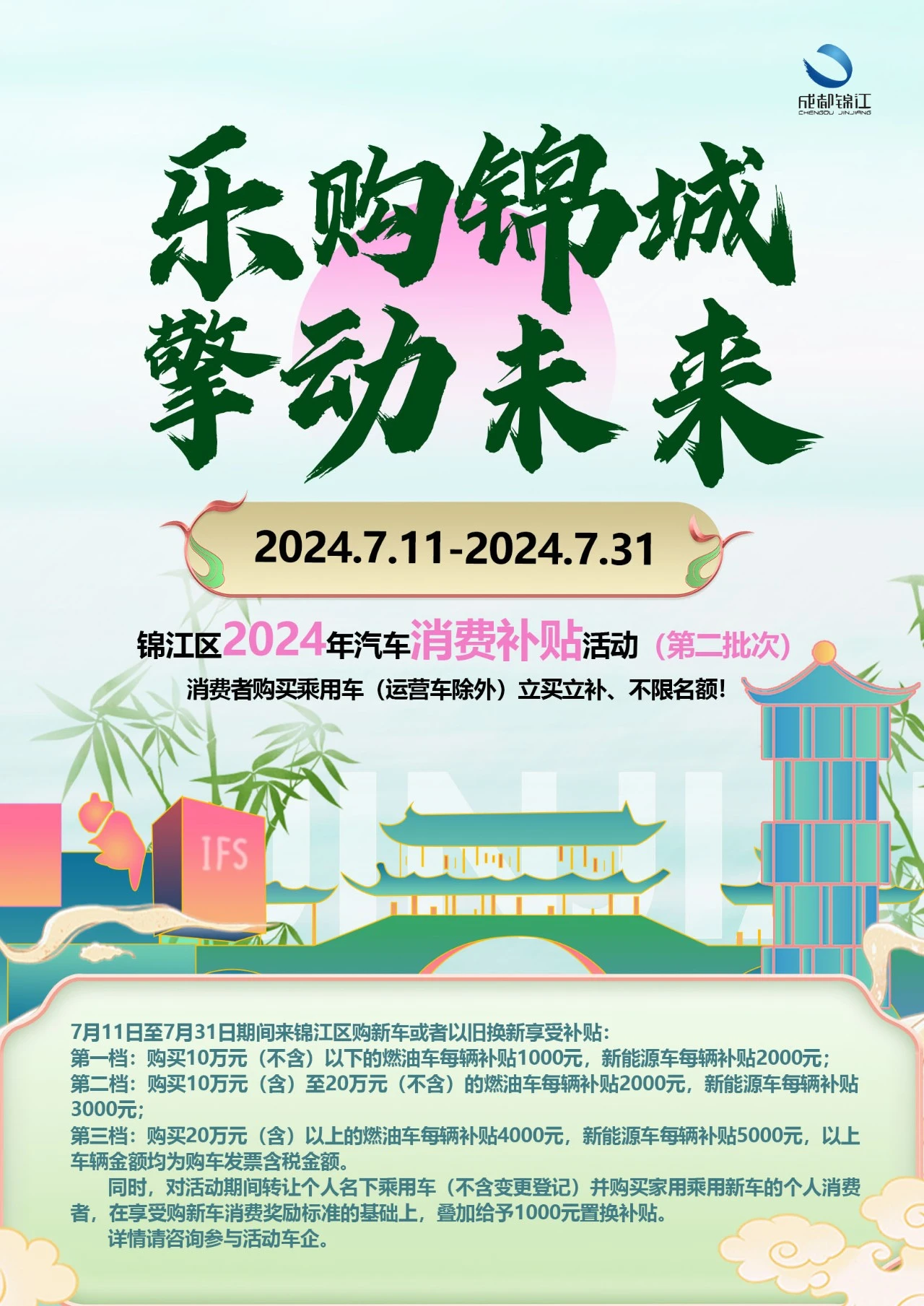 (转载)锦江区2024年汽车消费补贴活动第二轮来啦!