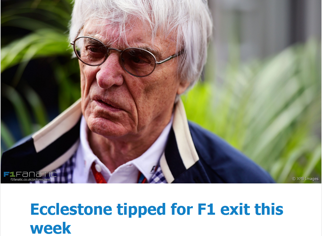 曝伯尼最早本周离开F1总裁宝座 40年统治将落幕