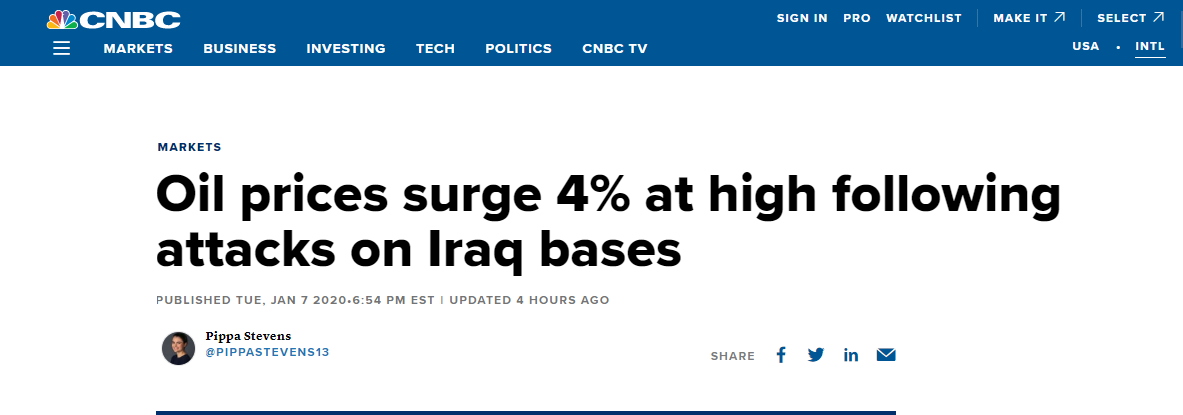 伊朗袭击美军驻伊拉克基地后 石油价格上涨超过4%_fororder_ae3cee56b11668a73ebc4ffcc6a11587u1