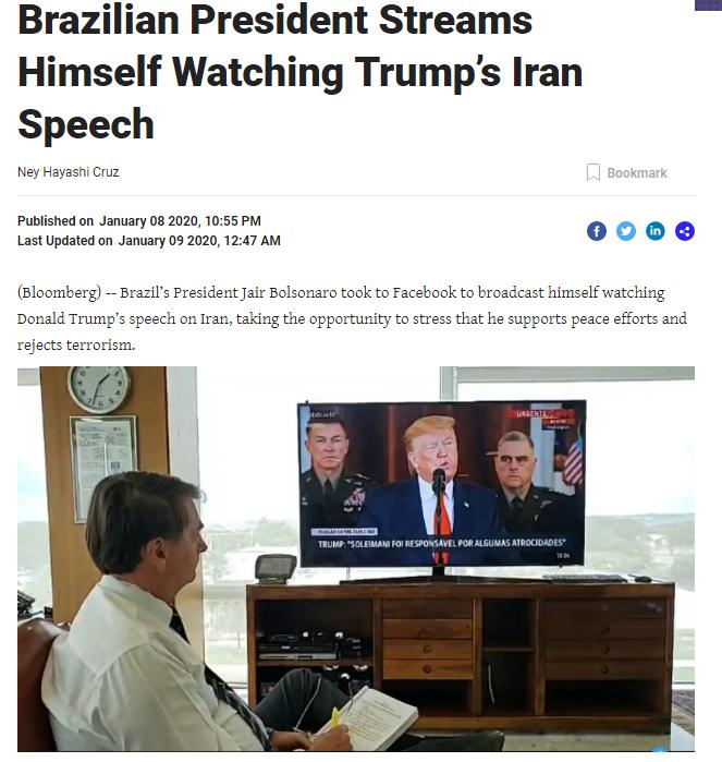 特朗普对伊朗袭击发表讲话 巴西总统边看电视边做笔记