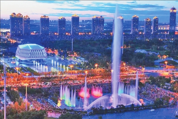 哈尔滨群力金河公园音乐谷喷泉恢复表演