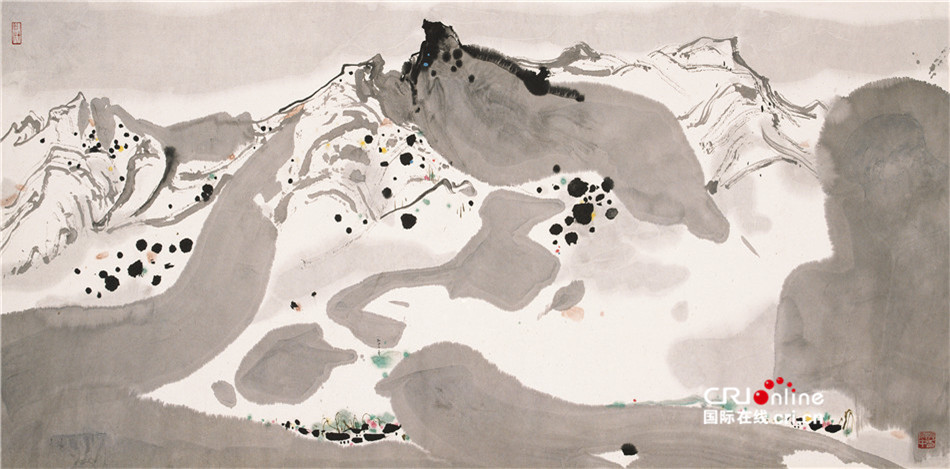 图片默认标题_fororder_吴冠中 春雪 69cm×135 纸本水墨设色 1983 中国美术馆藏