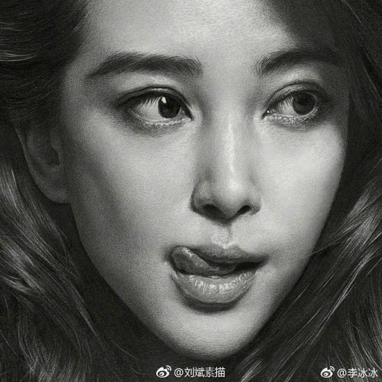 李冰冰晒自己素描画赞作者细致网友发现少了痣