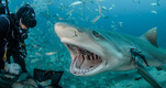 美国佛罗里达州丘比特岛，野生动物摄影师约翰·查帕拍下了一组潜水游客与柠檬鲨近距离接触的照片，令人惊叹。