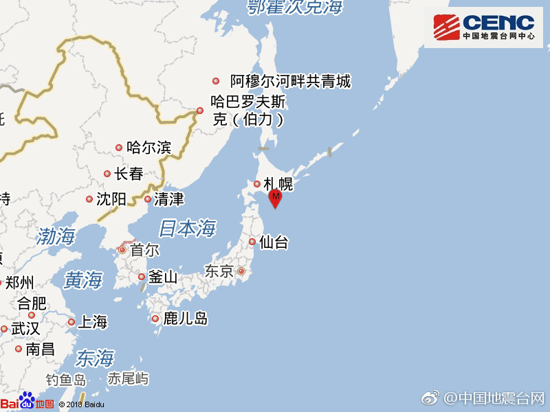 日本北海道发生55级地震