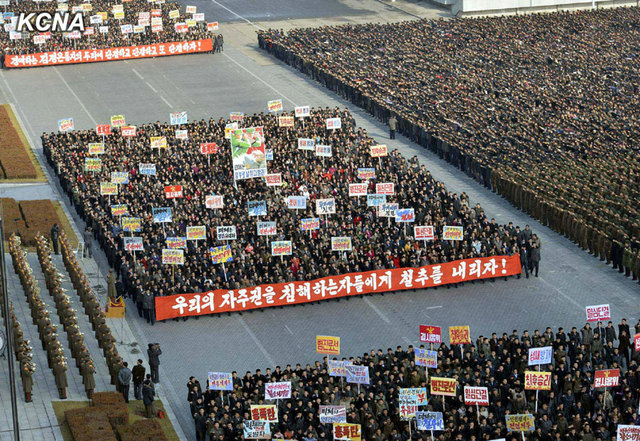 朝鲜平壤集会声讨美国反朝"人权"活动(图)