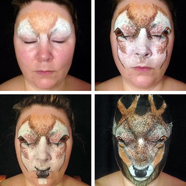 英国化妆师靠神奇化妆术"变脸"成麋鹿