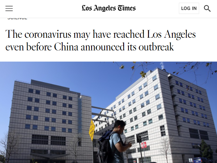 美国最新研究：中国宣布疫情前 新冠病毒可能就已存在于洛杉矶