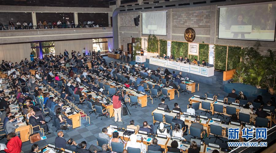 这是3月11日在肯尼亚首都内罗毕拍摄的第四届联合国环境大会开幕式现场。新华社记者 张宇 摄