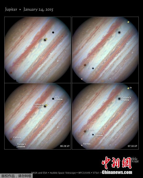 NASA同时观测到木星四大卫星 百年一遇