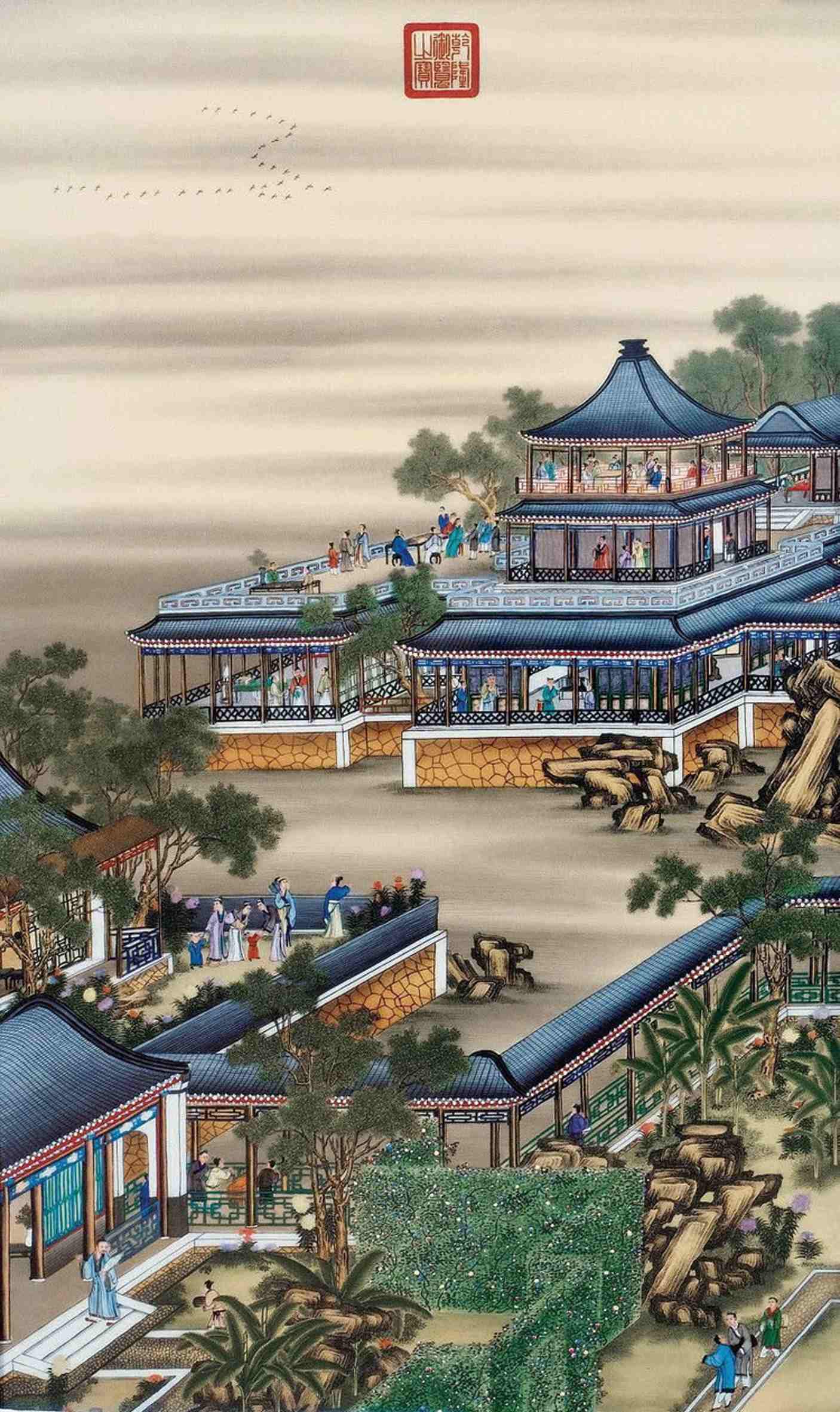 千里人心共赏时​——中秋宫廷行乐之《雍正圆明园十二行乐图·八月赏月》