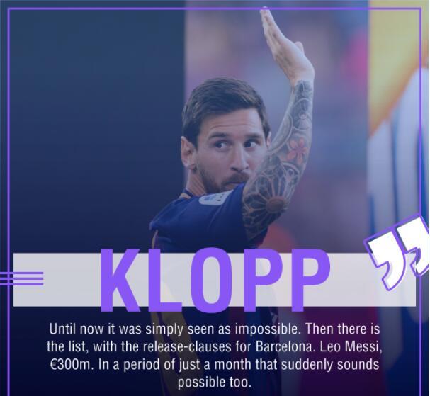 克洛普警告巴萨:忘记库鸟吧 小心有人砸3亿挖梅西 克洛普警告巴萨:忘记库鸟吧 小心有人砸3亿挖梅西