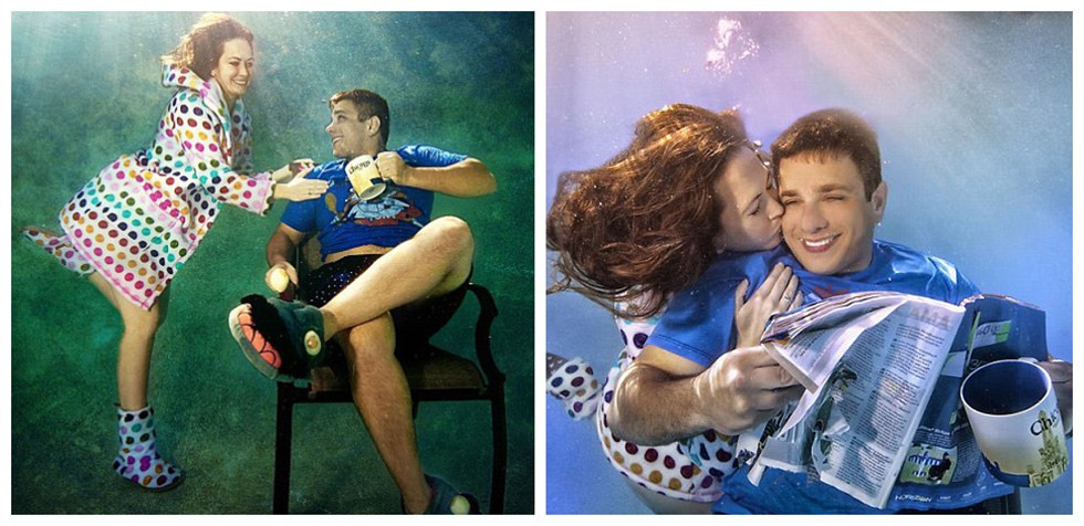 奥普里斯的照片有很多主题,比如浪漫、喜剧式等。这对夫妇选择普通清晨为主题。