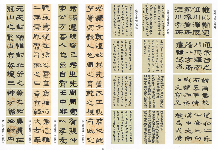 图片默认标题_fororder_22左起：临写《封龙山》、礼器碑、张迁碑、曹全碑、章草诸贴、敦煌汉简诸贴、《石门颂》局部jpg