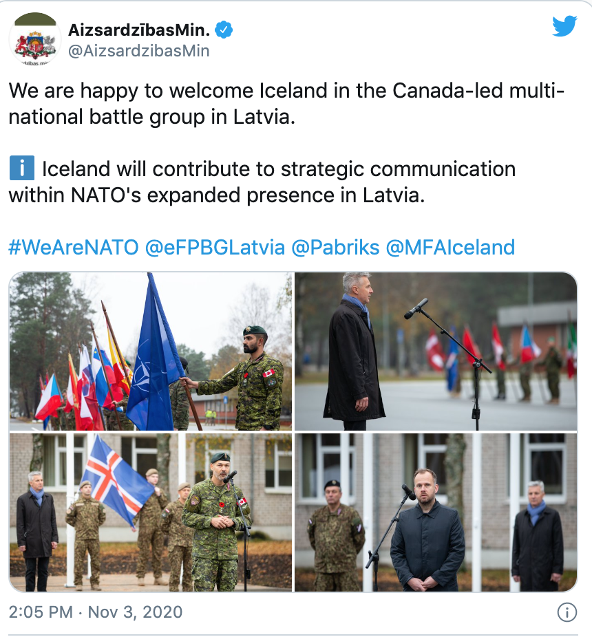冰岛加入在拉脱维亚的北约战队