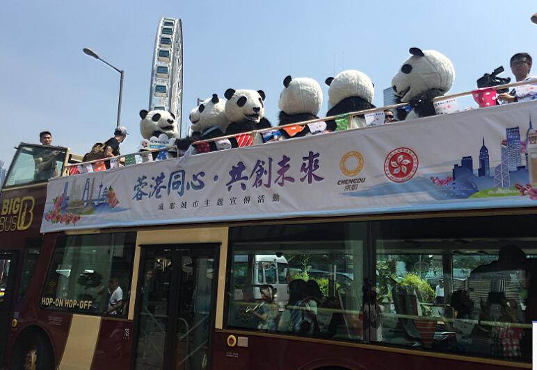 成都文化走进香港 “大熊猫”乘双层巴士巡游闹市