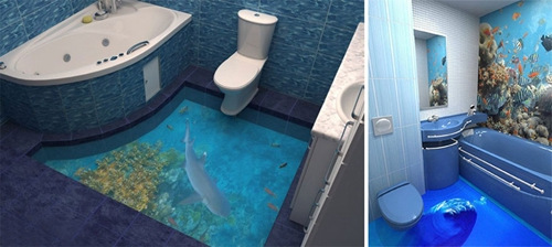 迪拜公司打造3D地板 能讓洗手間變海洋世界