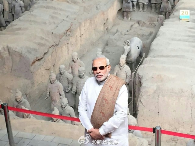印度总理莫迪抵达西安 参观秦始皇兵马俑