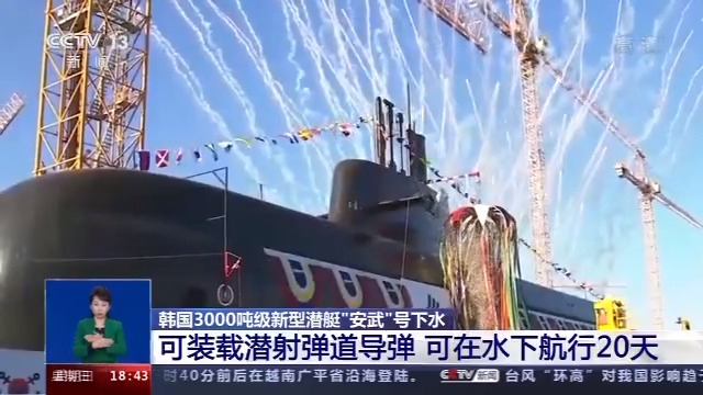 可在水下航行20天 韩国新型潜艇“安武”号下水