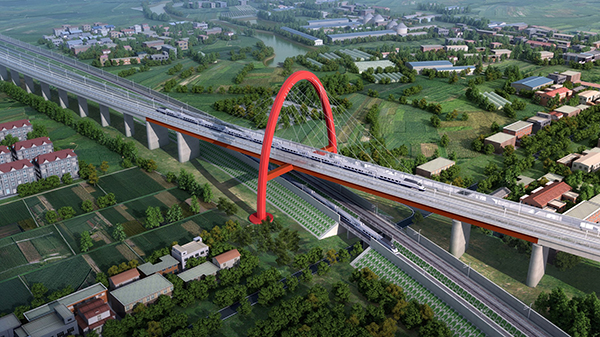 世界首座高速鐵路拱承式斜拉橋主塔豎轉成功