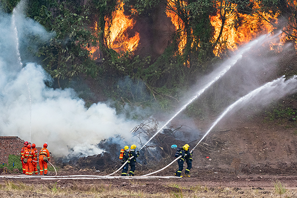 市县各级协同作战自贡市举行森林防灭火综合实战演练