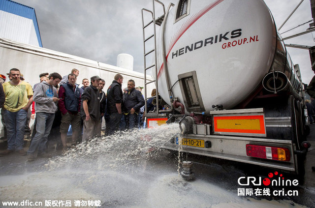 比利时农民倾倒牛奶 抗议奶制品价格下跌